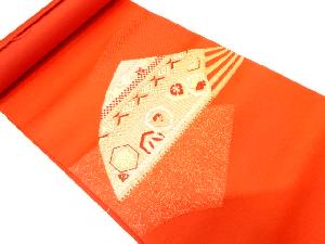 アンティーク　扇に花・古典柄模様織り出し名古屋帯地反物